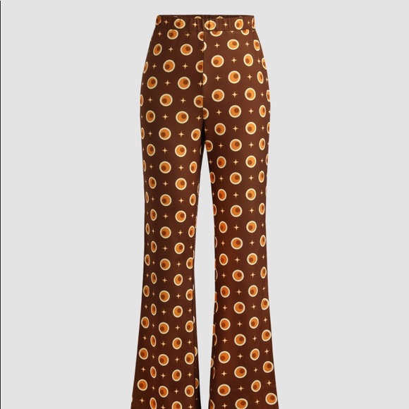 Cider Retro Brown Patterned Flare Trouser Pants - Picture 4 of 8